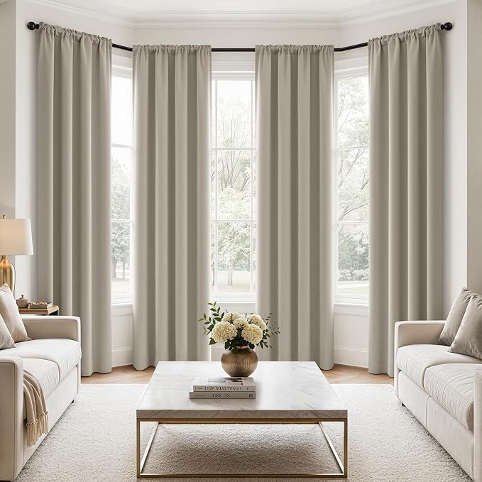 MIULEE 84 Inch Length Cobblestone Blackout Bedroom Curtains Set of 4 | Thermal by MIULEE