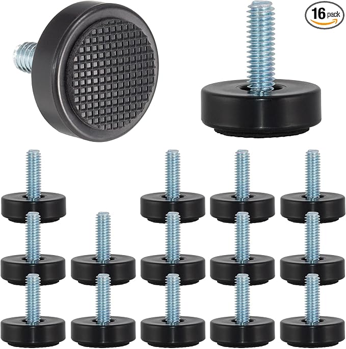 M6 Adjustable Furniture Leveler, 16 Pack Rubber Leveling Feet Screws in Threaded by DIYfurniturerepairtools