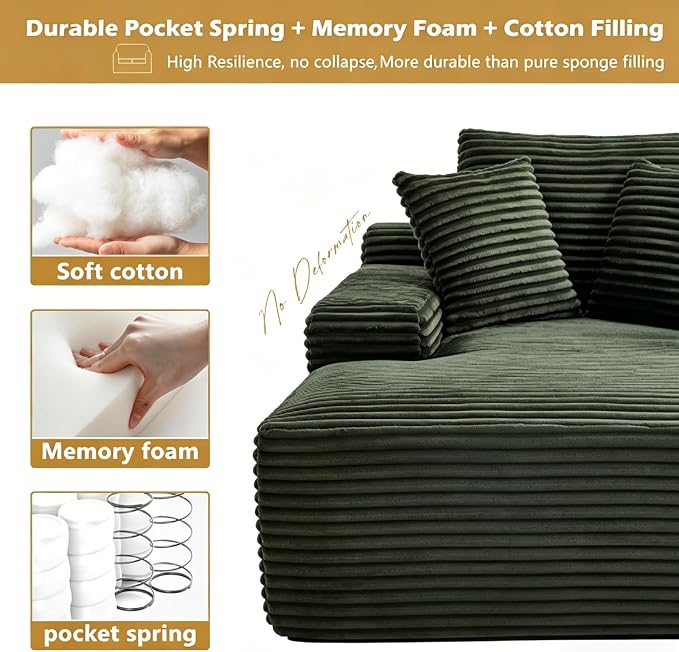 Oversized Boneless Chaise Sofa Bed, Corduroy Chaise Lounge Chair Indoor - Image 6