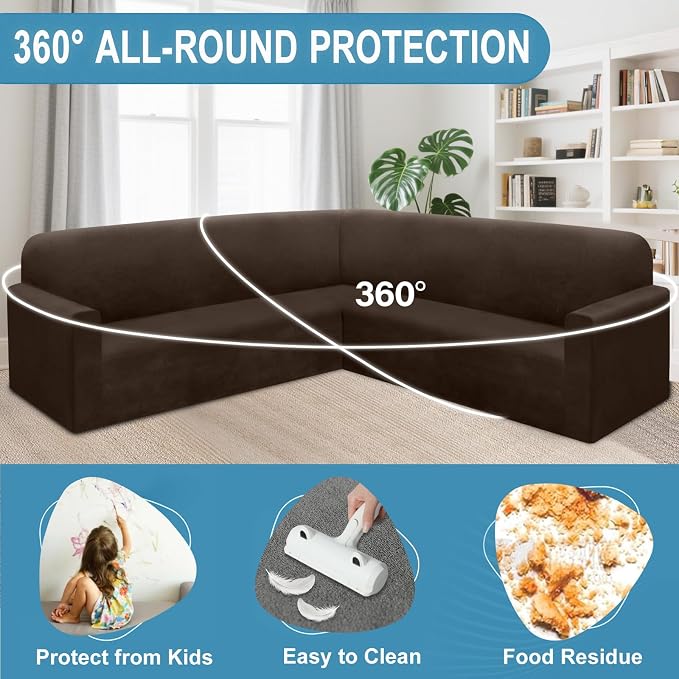 HDCAXKJ Corner Sectional Couch Covers Velvet Stretch L Shape Sofa Cover Soft - Image 5
