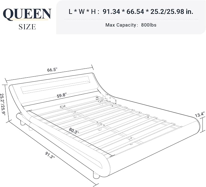 Allewie Queen Size LED Platform Bed Frame - Image 2