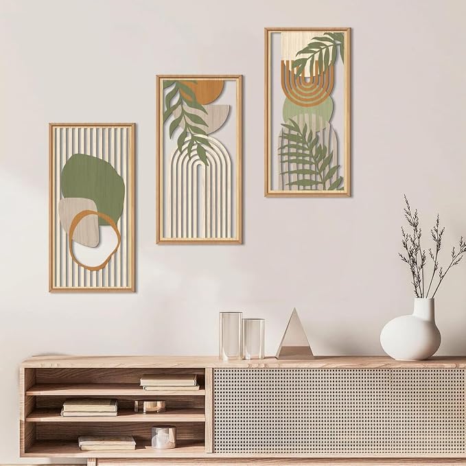 IARTTOP Boho Mid-century Modern Wood Wall Art 8x16 Inch Framed Green Bohemian - Image 4