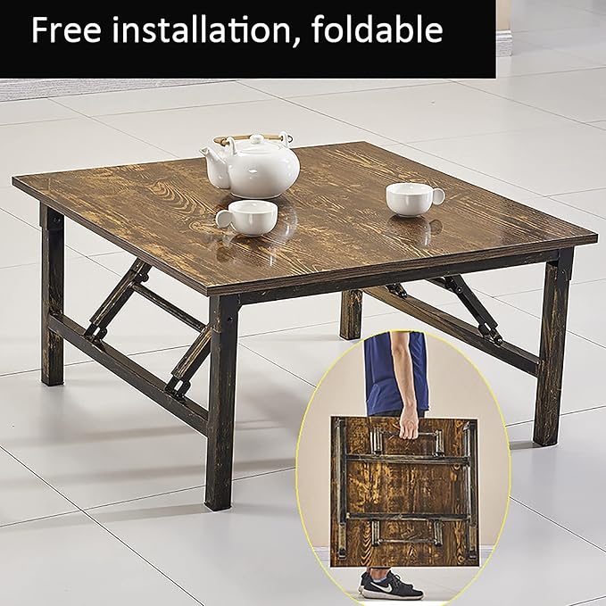 Japanese Floor Table, Folding Square Low Coffee Table - Image 4