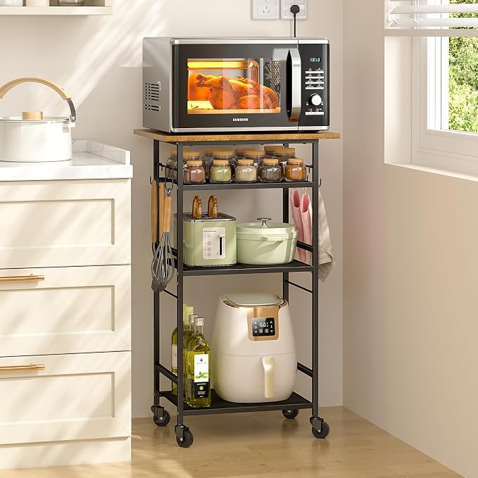 ThreeHio Rolling Kitchen Microwave Cart, 4 Tier Microwave Table Stand by ThreeHio