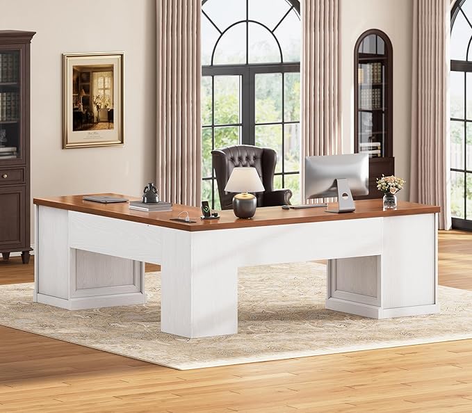 SEDETA L Shaped Desk with 4 Drawers, Corner Computer Desk with Power Strip - Image 3