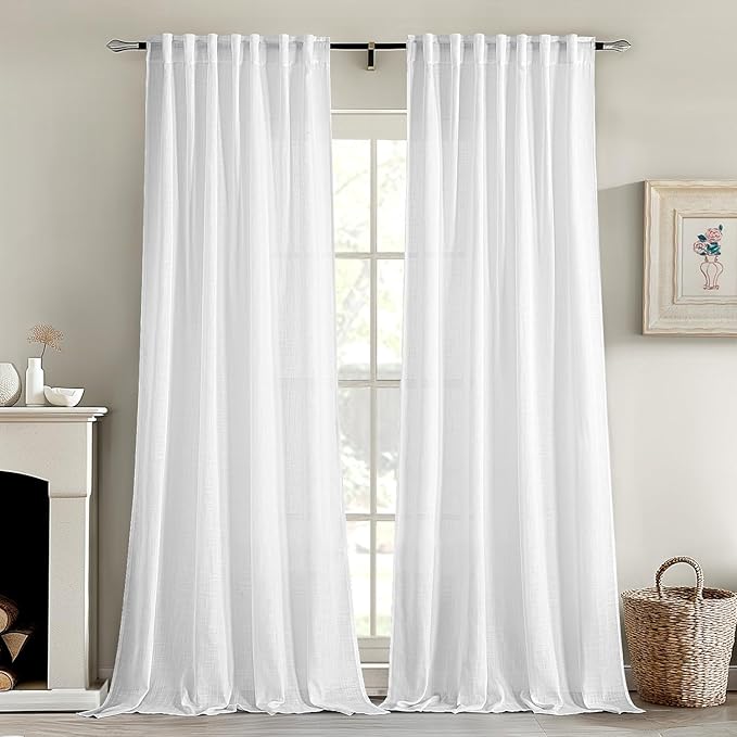 MIULEE White Linen Curtains 2 Panels Window Drapes 37x72 Inches | Curtains by MIULEE