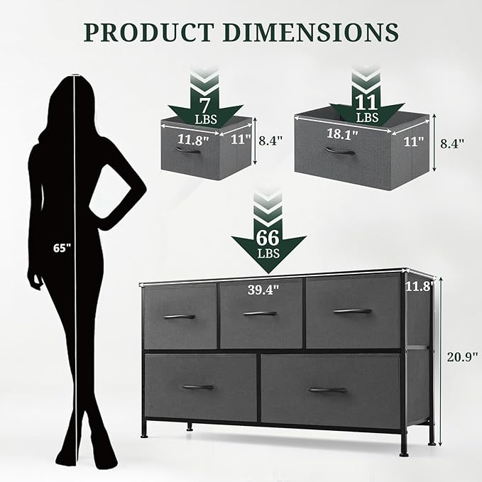 5-Drawer Dresser for Bedroom, Anti-Tip Wide Storage Organizer Fabric Chest of - Image 3