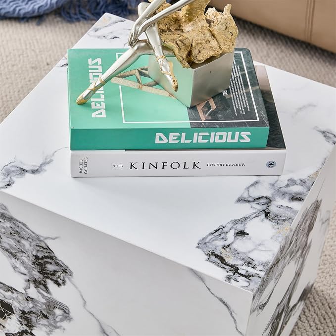 Side Table, End Table with White Marble Grain, Modern Beside Sofa Couch Tables - Image 7