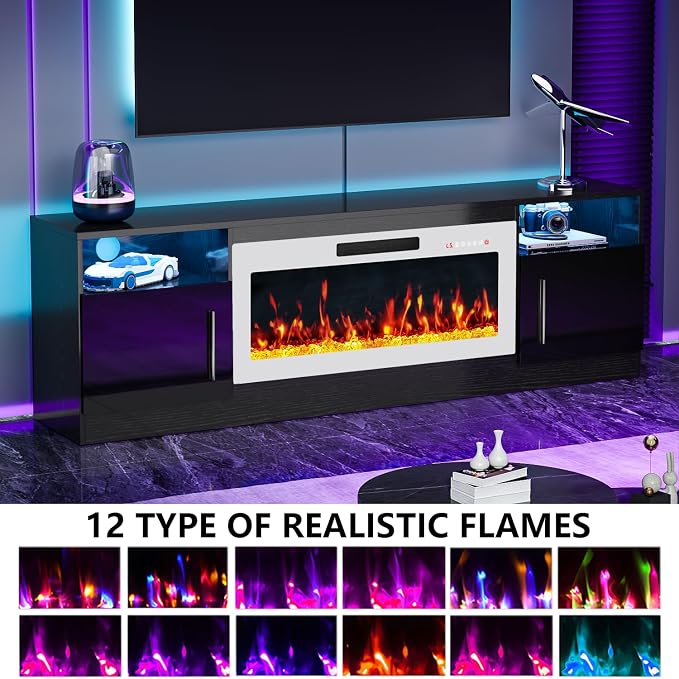 PRETZI Fireplace TV Stand with 36" Fireplace Up to 80" TVs, Remote Control - Image 4