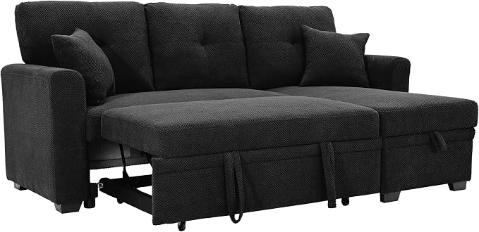 L Shaped Sectional Couch with Storage and Pull Out Bed, 3 Seater Sleeper Sofas - Image 6
