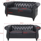 LEVNARY Leather Sofa, Chesterfield Tufted Upholstered 2 Seater Couch, Modern - Image 2