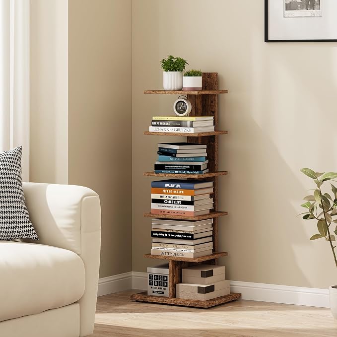 TUTOTAK Narrow Bookshelf, 6-Tier Bookcase, Spine Book Shelf by ChoosetutotakFurnitureBuildYourCozyHome