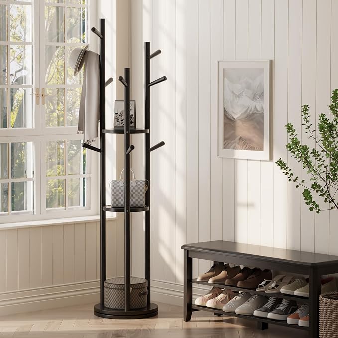 Muwuele Solid Wood Rotary Coat Rack, Freestanding Coat Rack - Image 9