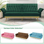 70” Velvet Futon Sofa Bed w/Adjustable Backrests and Armrests, Convertible - Image 7