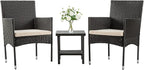 FDW | 3-Piece Patio Furniture Set | Black | Outdoor Wicker Furniture by FDW