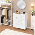 5 Drawer Dresser for Bedroom, 30.7" W x 38" H Tall Tempered Glass Top Dresser - Image 9