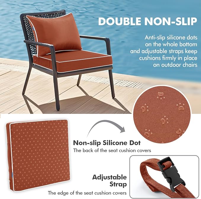 MIULEE Burnt Orange Outdoor Seat Cushion 24x24 Inch Waterproof & 3 Year Fade - Image 4