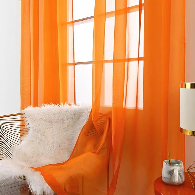 SpaceDresser Orange Sheer Curtains 4 Panels Rod Pocket Semi-Sheer Curtain 90 - Image 4
