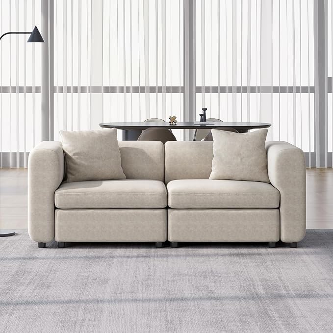Guyii Modern 76.38" Long Oversized 2-Seat Velvet Convertible Loveseat Sofa by Guyii