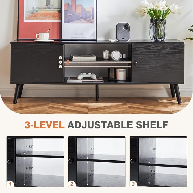 Sweetcrispy TV Stand for 55 60 inch TV, Modern Mid Century Entertainment Center - Image 3