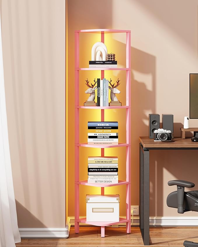 TUTOTAK Corner Shelf with LED Light, 6-Tier Corner Bookshelf by ChoosetutotakFurnitureBuildYourCozyHome