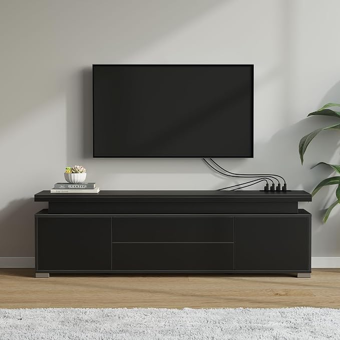 Rolanstar TV Stand with Power Outlet & LED Lights, Modern Entertainment Center - Image 2
