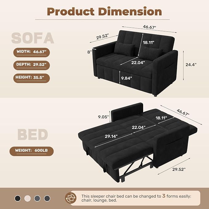 Nebuaegis Sleeper Sofa Bed, 3-in-1 Convertible Pull Out Couch - Image 2