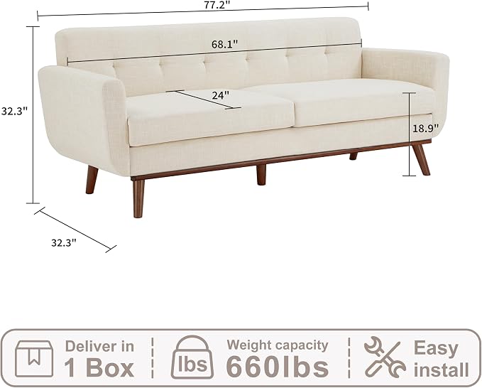 Kingfun 77.2" W Loveseat Sofa, Mid Century Modern Decor Love Seat Couches - Image 2