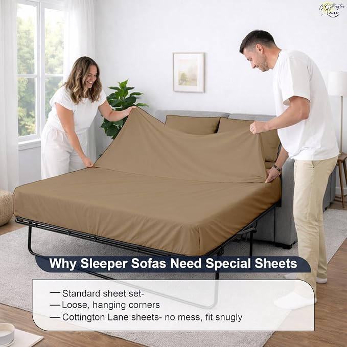 Cottington Lane Sleeper Sofa Sheets Full Size, 4 Piece Premium Quality 100% - Image 8