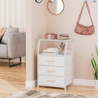 Furnulem White Nightstand with 3 Drawers and 2-Tier Shelf, Small Night Stand - Image 2