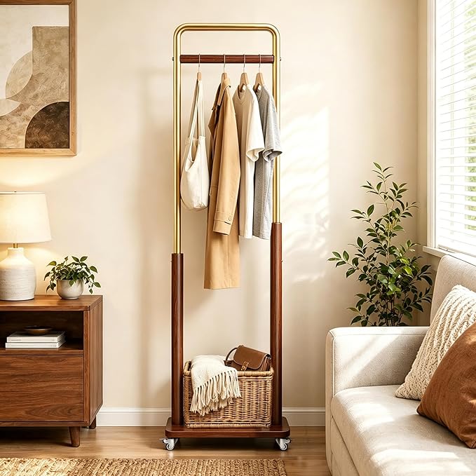 Taitiy Clothes Rack Solid Wood Coat Rack, Metal and Solid Wood Combination by Taitiy