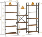 Shintenchi Triple Column 5 Tier Bookshelf, Industrial Large Bookcase Display - Image 3