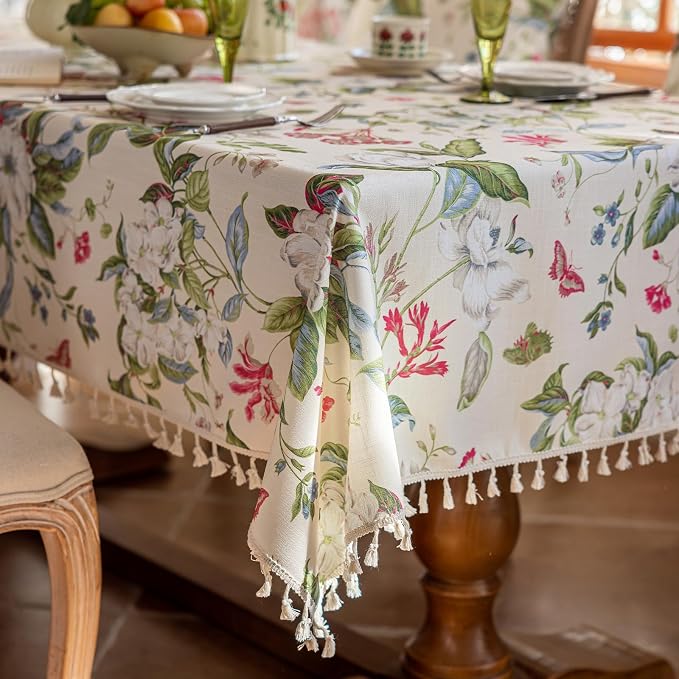 VClife Vintage Floral Butterfly Pattern Tablecloth, Linen Textured Rectangle - Image 9