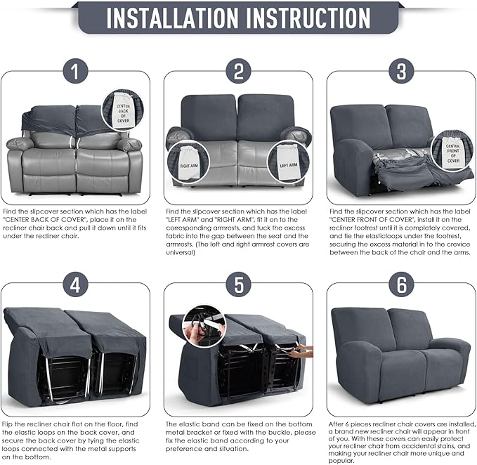 TAOCOCO Recliner Loveseat Slipcover, 6 Pieces Dual Recliner Sofa Covers - Image 6