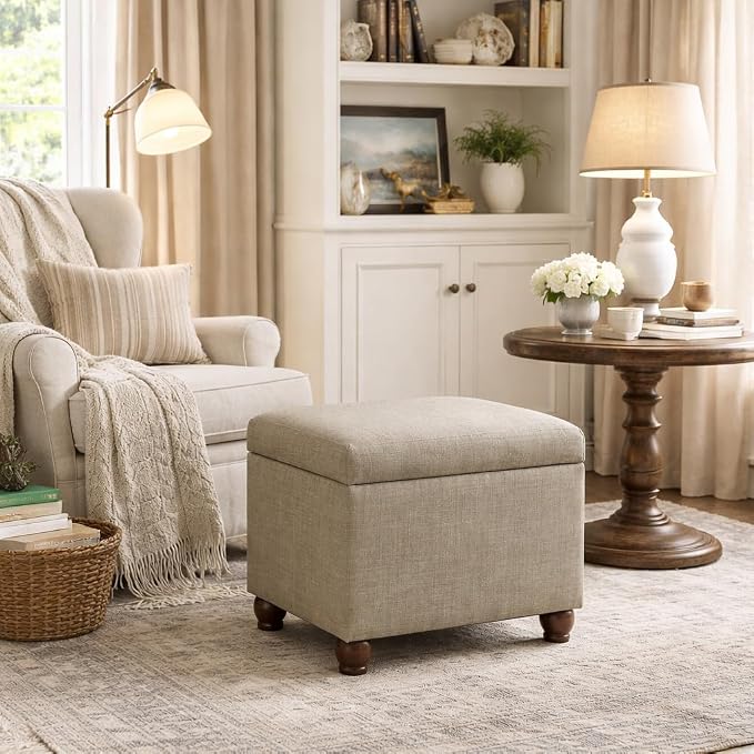 Homepop Home Decor | Upholstered MediumRectangular Storage Ottoman | Hinged Lid - Image 2
