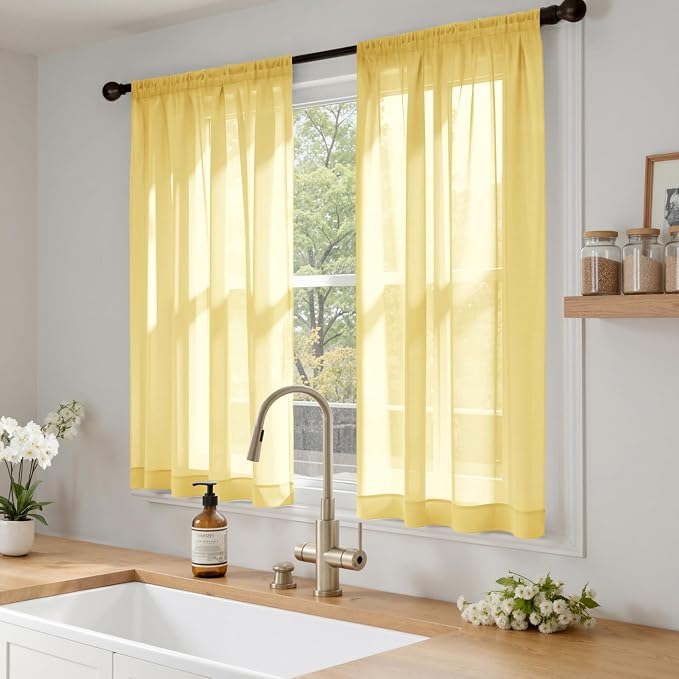 MIULEE Yellow Sheer Curtains 63 Inches Long 4 Panels 42 x 63 Inches | Light - Image 2
