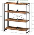 HCHQHS Bookshelf, 4-Tier Industrial Bookcase, Rustic Open Book Shelf, - Image 3