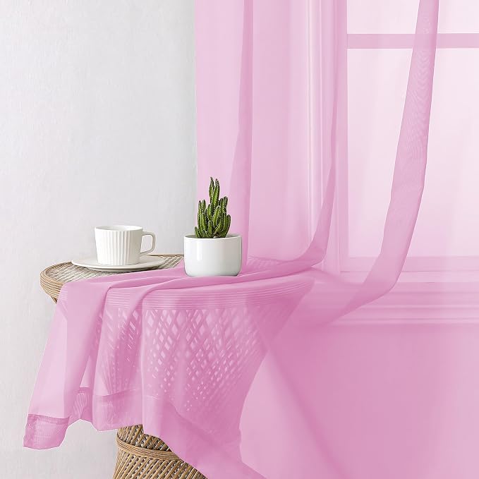 Light Pink Sheer Curtains 78 Inches Long 2 Panels Set, Soft Voile Light - Image 4