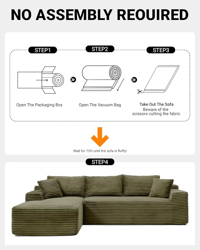 108" Cloud Sectional Couch, Modern Modular Sectional Sofa - Image 4