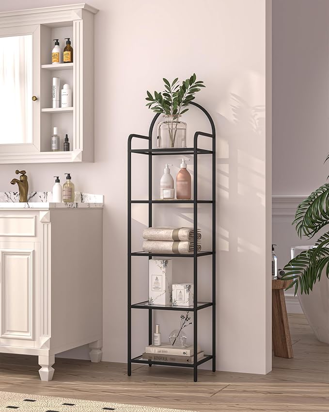 Hzuaneri Bookcase Bookshelf, Tempered Glass Bookshelves, Slim Shelving Unit - Image 7