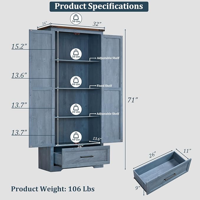 JXQTLINGMU Farmhouse Kitchen Pantry Cabinet - Image 2