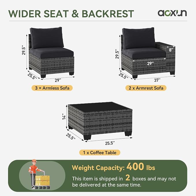 Aoxun Patio Furniture Set, Widen Armrests Wicker Outdoor Sectional - Image 6