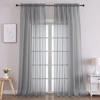 Sheer Charcoal Grey Curtains 108 Inches Long 2 Panels Set, 59 Inch Extra Wide by OVZME