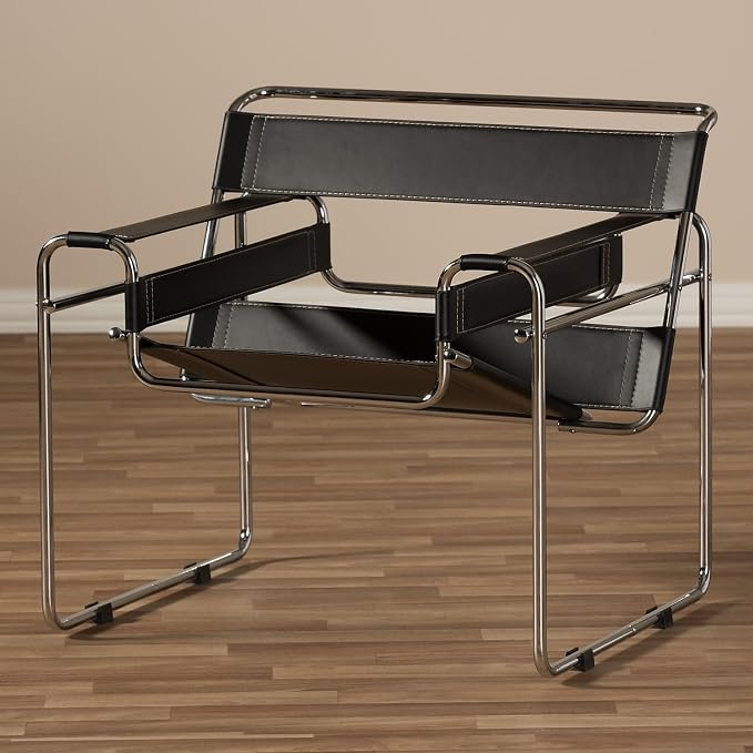 Baxton Studio Wassily Style Mid Centry Modern Accent Chair, Steel Frame and - Image 6