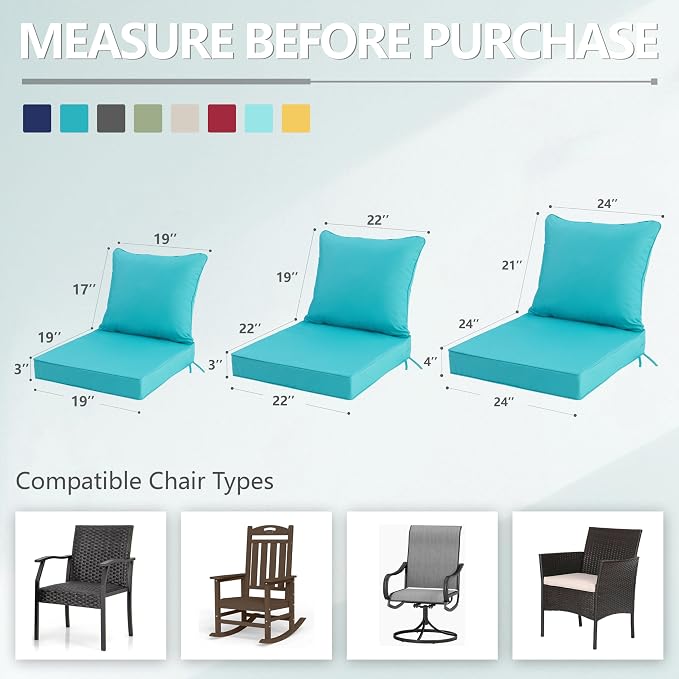 24x24 Inch Outdoor Chair Cushions Set of 4, Patio Furniture Cushions - Image 7