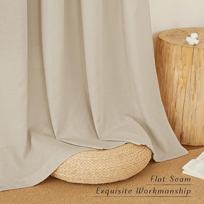NICETOWN Linen Flax Semi Sheer Curtains 94" Length, Grommet Window Treatments - Image 2