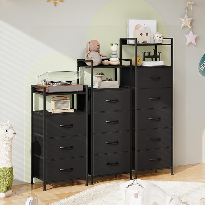 Somdot Nightstand with 3 Drawers, Dresser with Fabric Bins - Image 8