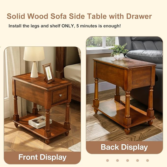 PADMA HOUSE Solid Wood Narrow End Table - Image 4