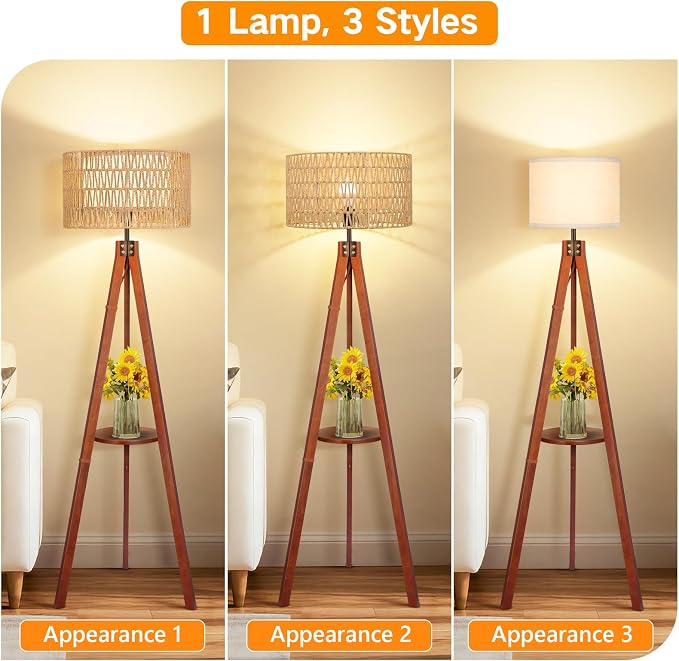 OUTON Boho Rattan Tripod Floor Lamp - Image 5