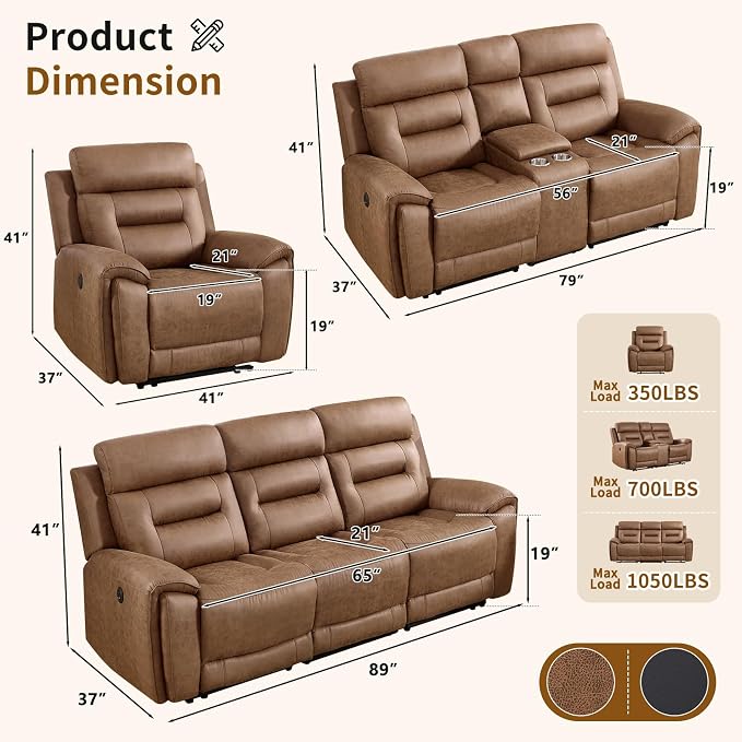 ANJ 3-Piece Power Recliner Sofa Set - Image 2